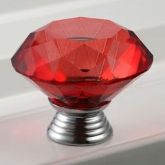 Crystal Glass Knob 40mm Red Pull Handle Closet Drawer Cabinet 1/12Pcs Knobs New
