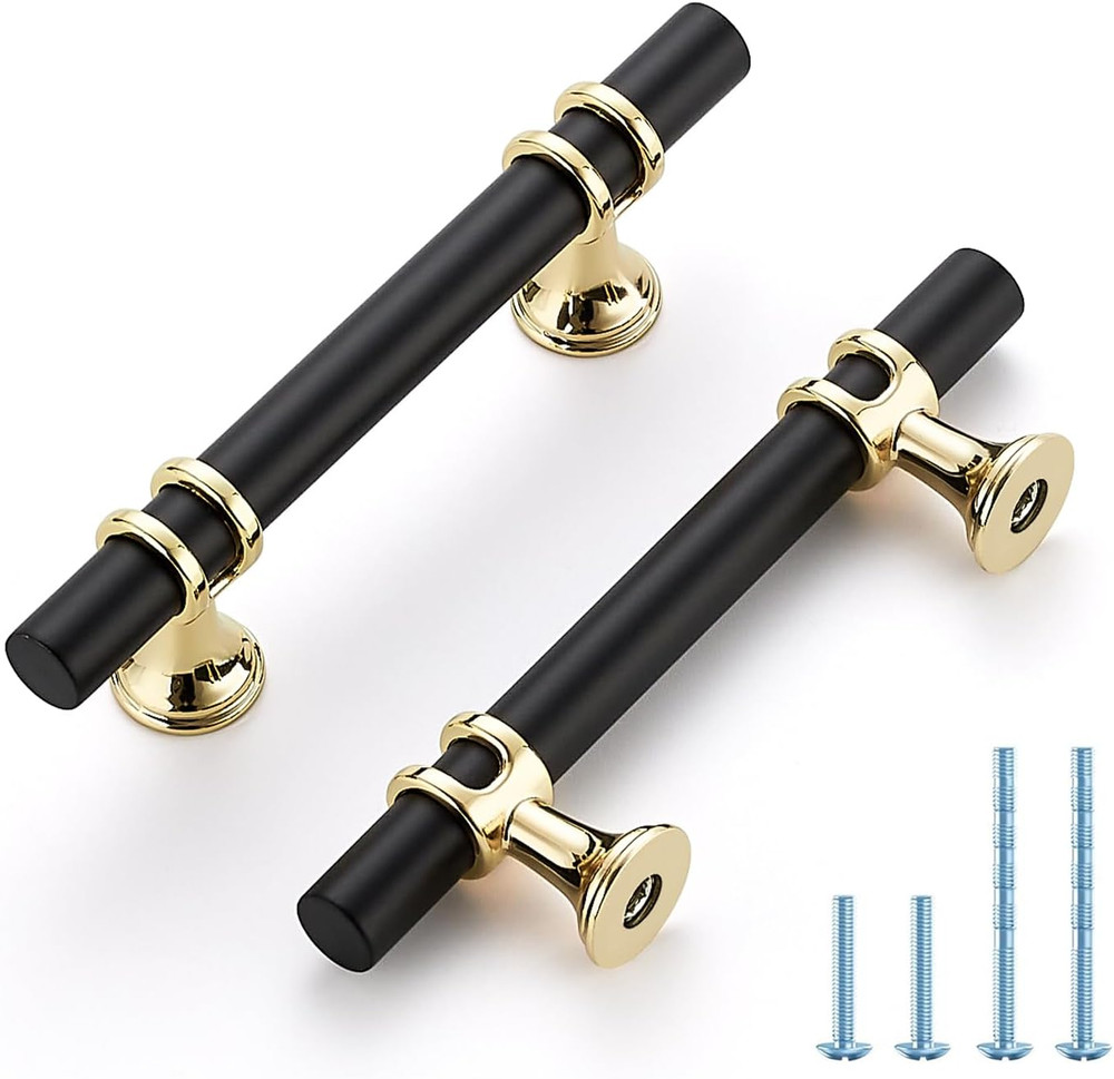 30 Pack 3 Inch T Bar Cabinet Handles Matte Black Brushed Brass Drawer Pulls