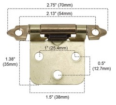 50 Pcs (25 Pair) Cabinet Hinges, 1/2 Inch Overlay Imitation Gold 24 Sets Screws