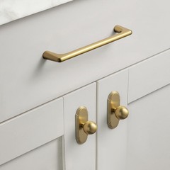 6 PCS 1.0 Inch Brushed Gold Cabinet Knob With Backplate Zinc Alloy