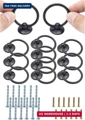 12-Pack Matte Black Round Ring Cabinet Drawer Pulls Zinc Alloy | single hole mou