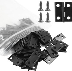 50Pcs Black Mini Hinges for Box Decoration, 18 X 15Mm Small Hinges with 200 Tiny