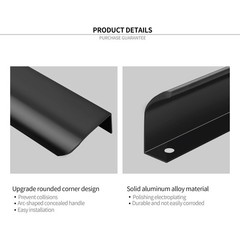 10 Pack Concealed Aluminum Finger Pull Cabinet Drawer Handle Black 5.91″ 128mm
