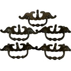 5 Vintage 1970s Large 6″ Brass Chippendale Bail Pull Retro Drawer Handles