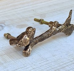 1 Antique Gold Bird On Branch Metal Drawer Pull Cottage Nature Metallic Handle