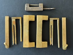 3 Vintage Brass Cabinet Furniture Door Chinese Puzzle Padlock Locks w/Push Keys