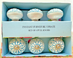 Instant Furniture Update Blue & White Geometric Ceramic Pull Knobs, Set Of 6 NEW