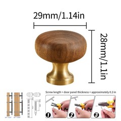 Evionlin 4 Pcs Cabinet Walnut Wood Handls Kitchen Knobs Brass Drawer knob