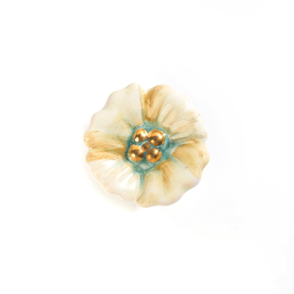 Mackenzie Childs Majolica PARCHMENT POSIE Pottery Knob NEW m25-no