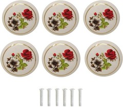 yueton 6Pcs 1-1/2 inch Hand Painted Ceramic Knobs Kitchen Cabinet Retro Vintage
