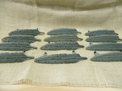 12 Drawer Pulls W/ Screws Feather Dresser Handles Knobs Green Cast Iron Cabinet