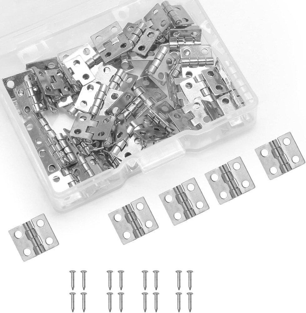 50 Pcs Mini Hinges 10 x 8 mm Silvery White Butt Hinge Miniature Hardware 180 De