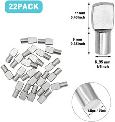 22 Pcs Shelf Pins Pegs,1/4 Inch Diameter Spoon Shape Nickel Plated Shelf Support