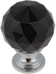 (12 Pack) 1-1/4″ Faceted Glass Knob Black with Polished Chrome