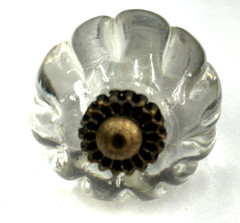Scalloped Heavy Clear Glass Antique-Brass Knob Cabinet Pull Furniture Hardware