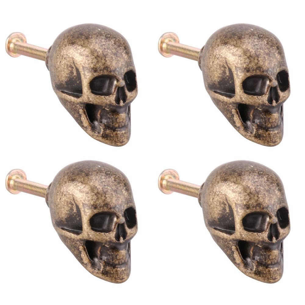 Skull Knobs 4 Pcs Zinc Alloy Heavy Drawer Handle Cabinet Hardware Kitchen Cab…