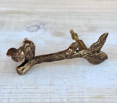 1 Antique Gold Bird On Branch Metal Drawer Pull Cottage Nature Metallic Handle
