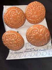 India Collection Orange Ceramic Floral Drawer Pulls Set of 4 Brand New in Box