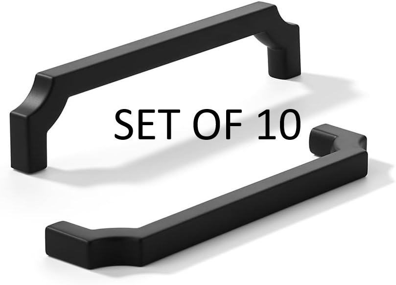SET OF 10 Cabinet Pulls Zinc Alloy Handles 5″ Long NOB Matte Black Square