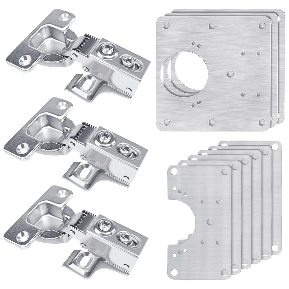 3 Pcs Cabinet Door Hinges, Hinge Repair Plate Kit Fix Loose Silver