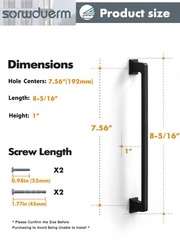 5 Pack Black Cabinet Pulls Square 7.56″(192mm) Hole Center Matte Black Cabine…