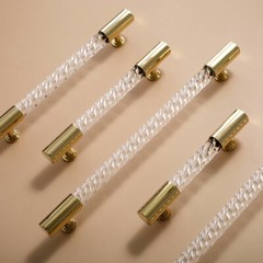 3.78″ 5″ 6.3″ 8.8″12.6″Shiny Gold Clear Acrylic Cupboard Pull Brass Drawer Pull