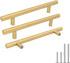 Goldenwarm 15 pcs Brushed Brass Cabinet Cupboard Drawer Door Handle Pull Knob