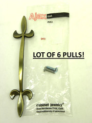6 Pieces Vintage Ajax #943-6 Fleur-De-Lis Drawer Cabinet Pull Antique Brass