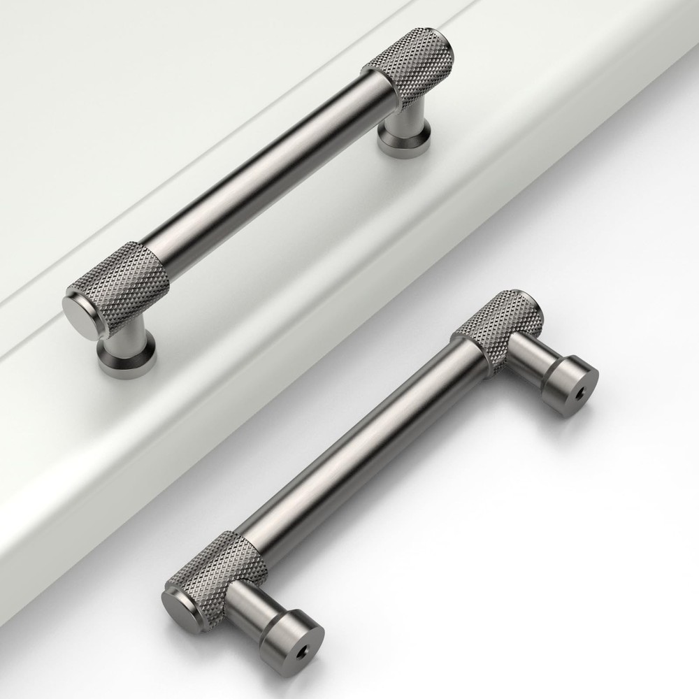 10 PCS 3.75″ 96mm Brushed Satin Nickel Cabinet Pulls Knurled Drawer Handles