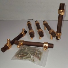 6 Brown Wood And Gold Drawer Pulls Handles Furniture Cabinet Hardware