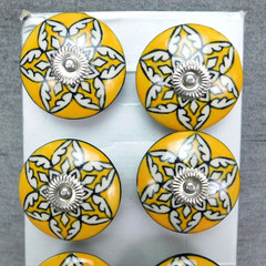 12 Hand Painted Ceramic Drawer Knobs 2” wide Clean New & Unused in the Open Box