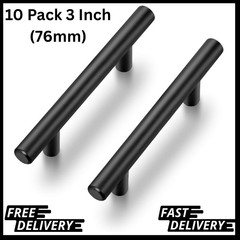 10 Pack of Sleek Matte Black Cabinet Pulls – 3 Inch Center, Ideal for Kitchens
