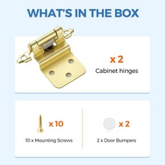 2 PCS 3/8 Inch Overlay Gold Cabinet Hinges SemiConcealed Face Mount Hardware