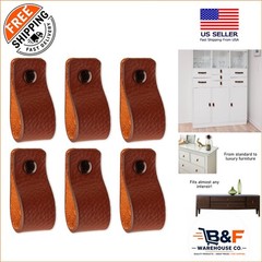 Versatile Cognac Leather Drawer Pulls – Arch Shape, 6 pcs with Easy Installation