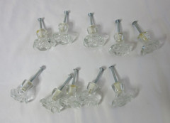 Lot of 10 Glass Rose Shaped Drawer Pulls Cabinet Knobs Clear Full Set Pre-owned