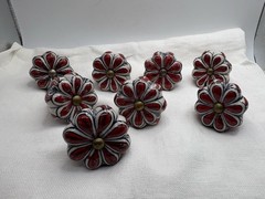 Painted Porcelain Cabinet Knobs Ceramic Drawer Pulls Set of 8 Red White