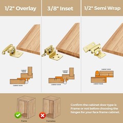 40 Pack 1/2 In Overlay Gold Self Closing Semi Concealed Cabinet Hinge