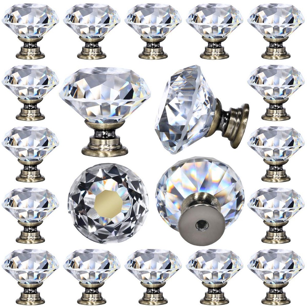 12p Brass Crystal Knobs Glass Drawer Pulls Drawer Pulls and 12 Pack Bronze