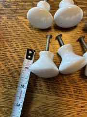 13 Vintage White Porcelain Oval Cabinet Drawer Knobs Pulls Approx. 1 X1.5 In.