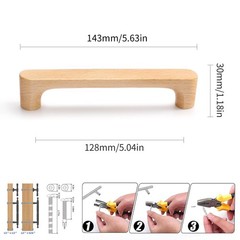 6 PCS 5 Inch Beech Round Wooden Drawer Pulls Cabinets Handle Kitchen Door