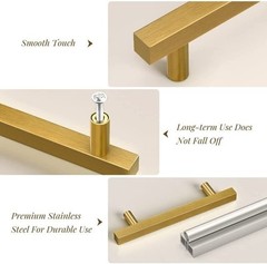 20Pcs Gold Brass Brushed Kitchen Cabinet Handles Square Hardware Drawer Pulls