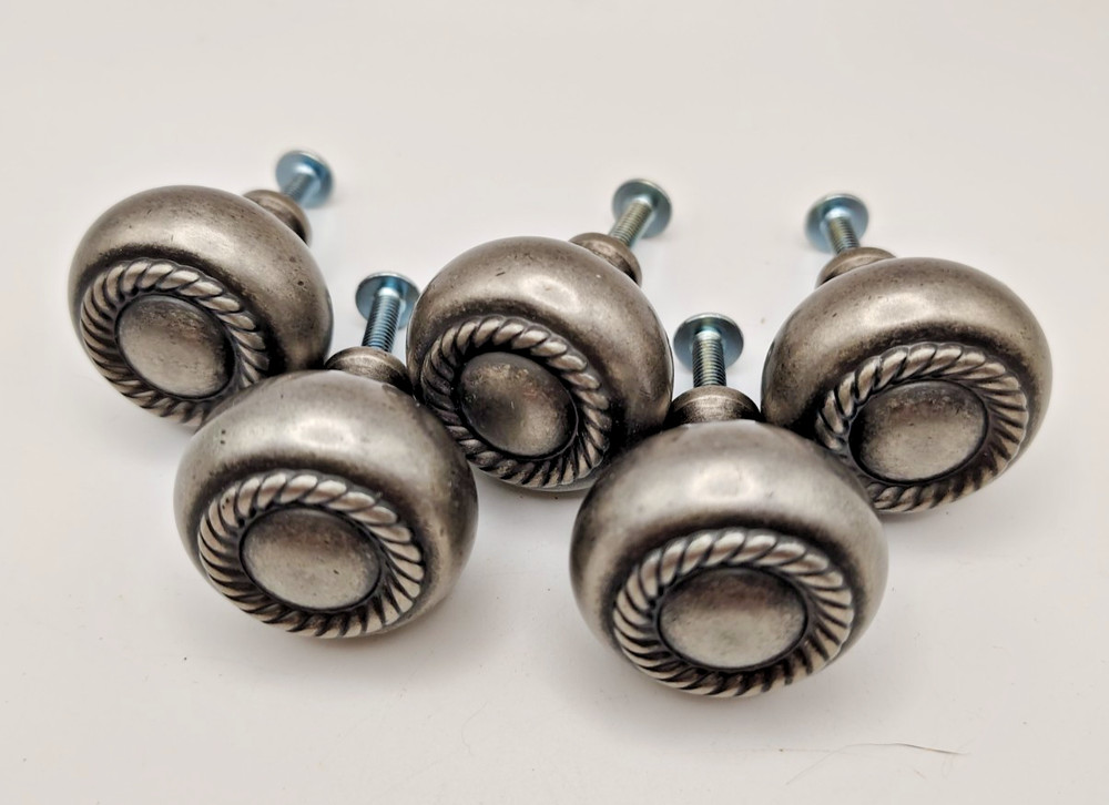 5 Rope Detailed Round Cabinet Knobs Antique Pewter Silver Nickel 1 1/4″