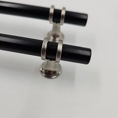 Shiny Black with Chrome Silver Long Cabinet Handles T Bar Drawer Pulls 2pc Lot