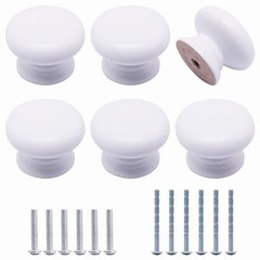 Wooden Cabinet Knobs Pack, Wood Dresser Knobs Kitchen Cabinet Knobs 6 White