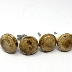 NEW Vintage Round Cabinet Knobs Set of 5 Bone Or Resin Cream And Brown 1.5”