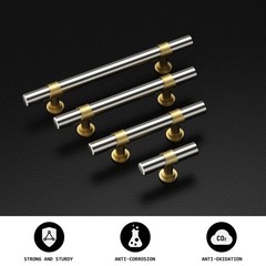 10 Pack Brushed Nickel and Brass Cabinet Handles 3 Inch Hole Centers Silver a…