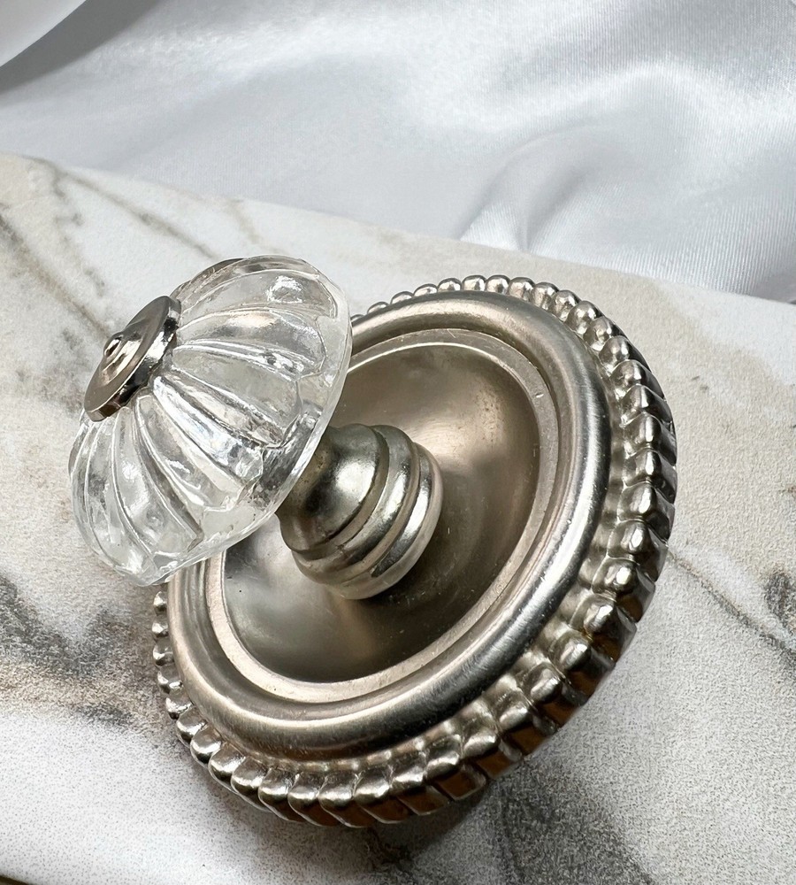Set of 10 Architectural Fluted Lucite-Style Knobs | Brushed Nickel Rosette