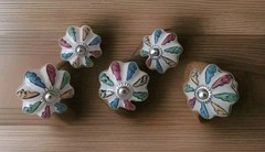 🏵Vintage Set Hand Painted Floral Ceramic Knobs Cabinet Dresser Drawer Pulls 🌺