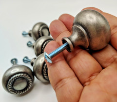 5 Rope Detailed Round Cabinet Knobs Antique Pewter Silver Nickel 1 1/4″
