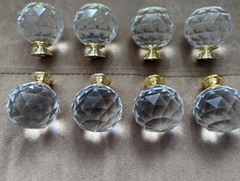 Glass Faceted Round Ball Drawer Knob Pulls w/Hardware 2″ Gold Accent New 8 Piece